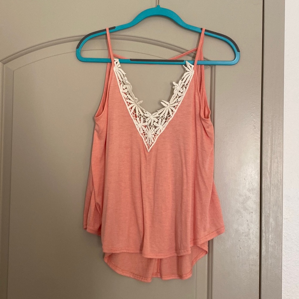 V-neck floral trim tank top
